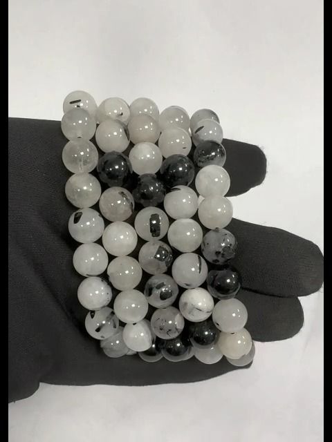 Bracelet Cristal de roche Tourmaline A perles 10mm
