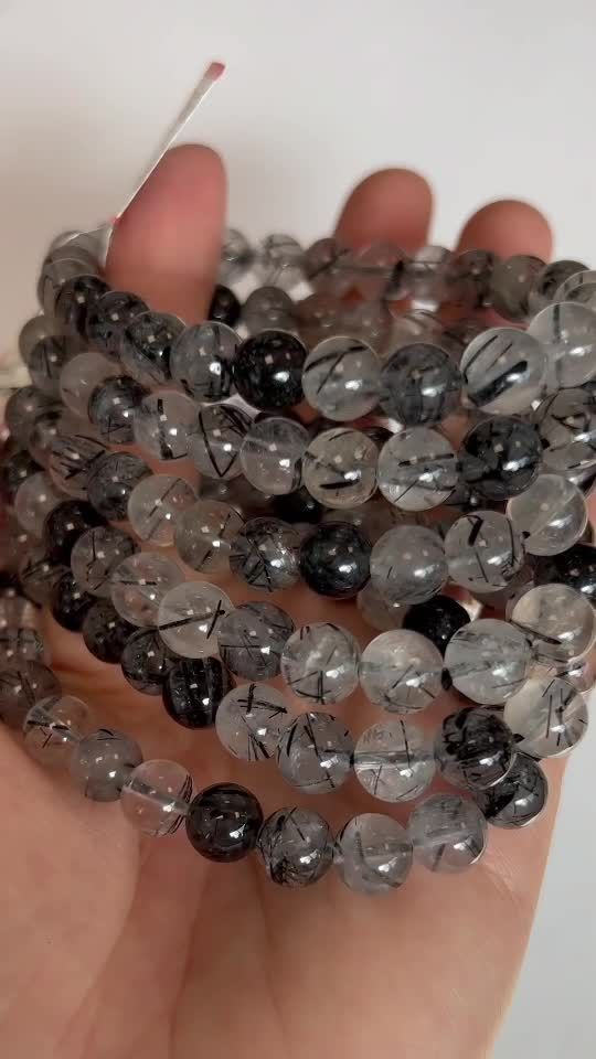 Bracelet Cristal de roche Tourmaline AA perles 7-8mm