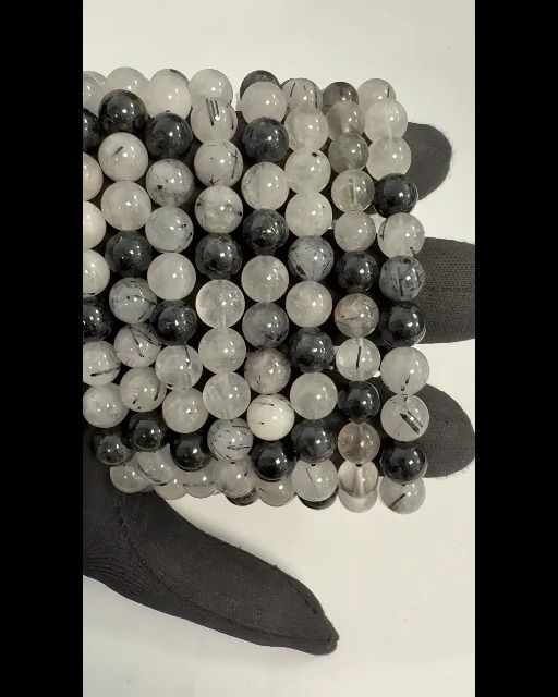 Bracelet Cristal de roche Tourmaline AA perles 8-9mm