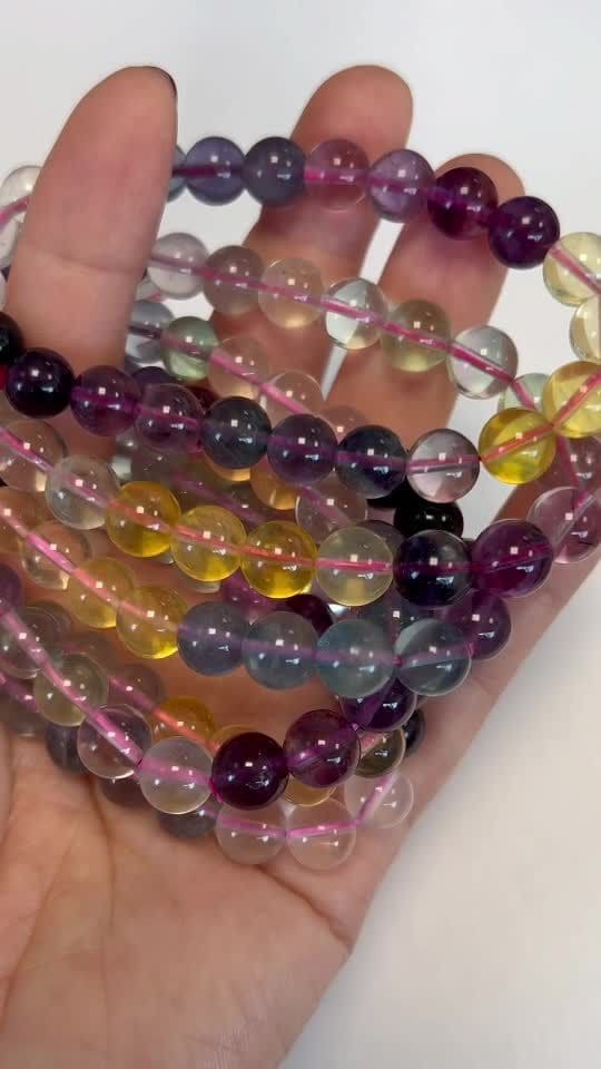 Bracelet Fluorite multicolore AAA perles 8mm