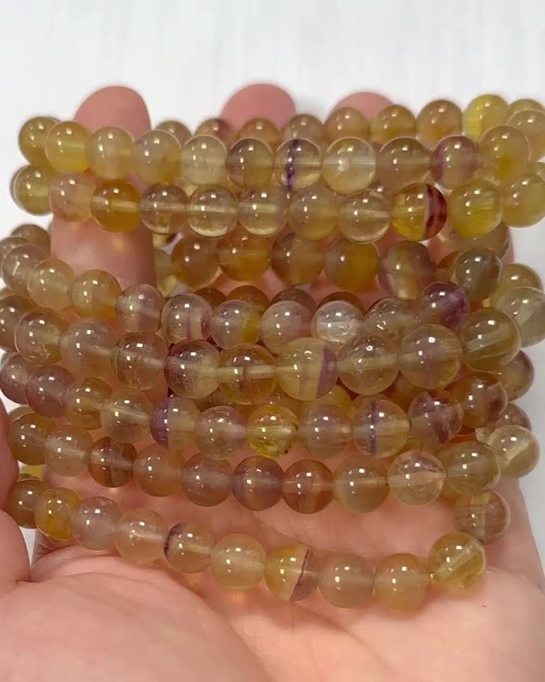 Bracelet Fluorine Jaune Violette A+ perles 7.5-8.5mm