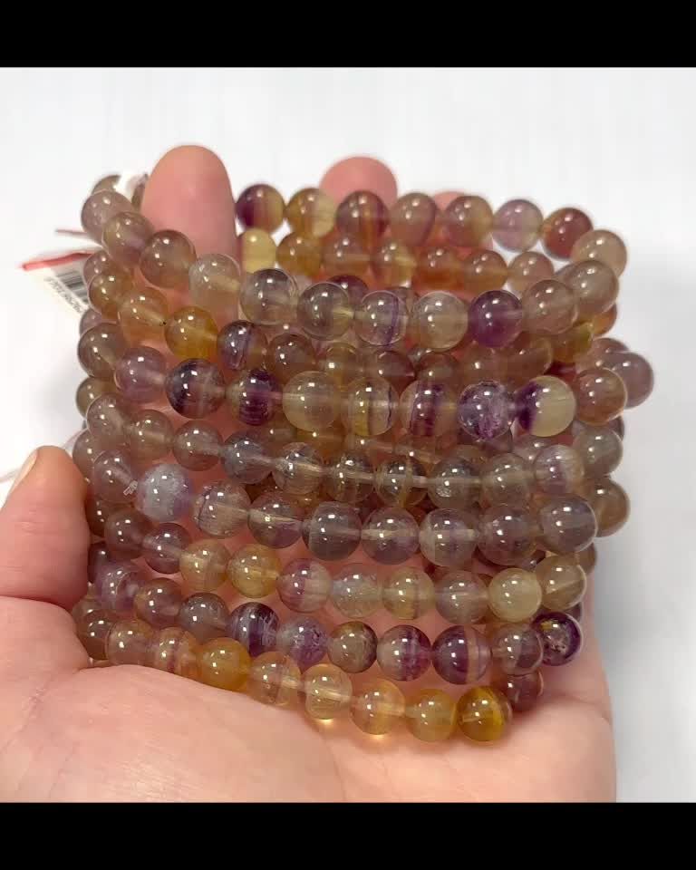 Bracelet Fluorine Jaune Violette AA perles 7.5-8.5mm