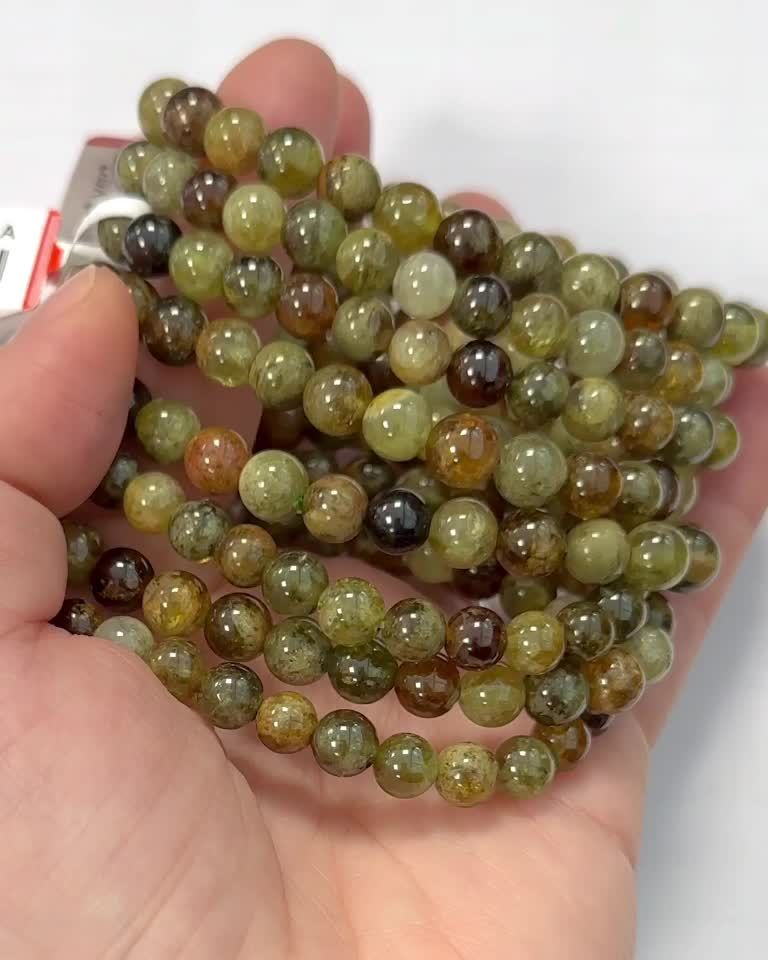 Bracelet Grenat Vert grossulaire AA perles 5.5-6.5mm