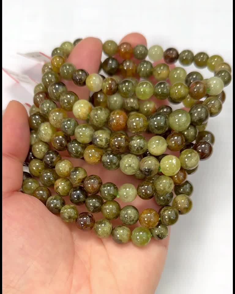 Bracelet Grenat Vert grossulaire AA perles 7.5-8.5mm