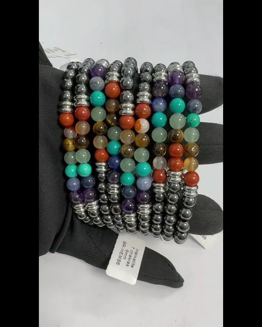 Bracelet Hématite A 7 chakras perles 6mm