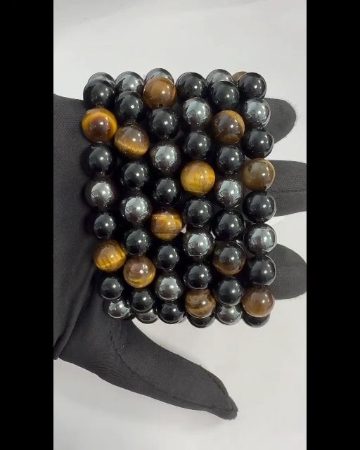Bracelet Hématite Œil de tigre Obsidienne Noire perles 10mm