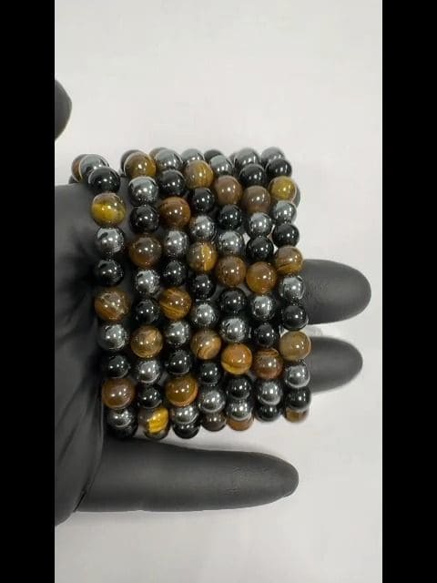 Bracelet Hématite Œil de tigre Obsidienne Noire perles 8mm