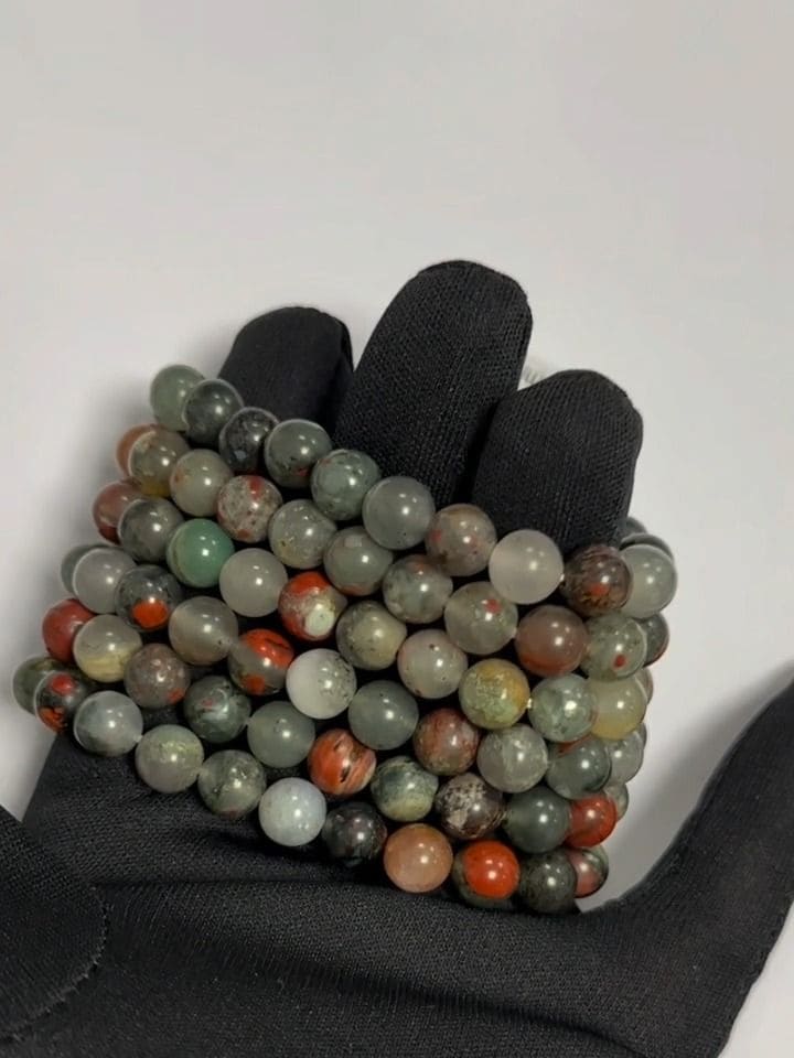 Bracelet Jaspe héliotrope Bloodstone perles 8mm