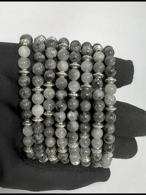 Bracelet Labradorite, Larvikite & Charms A perles 6mm