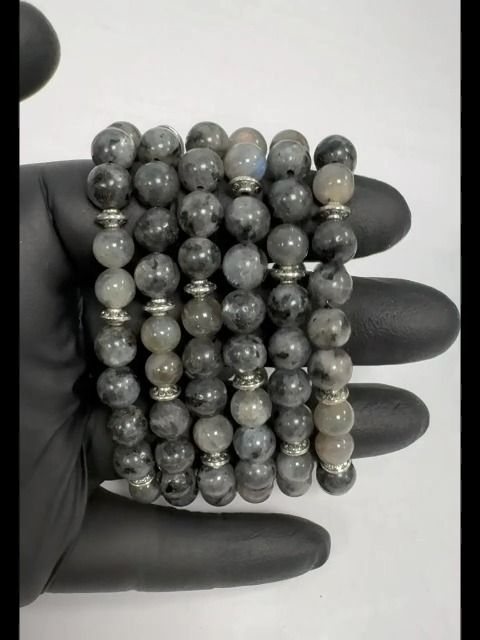 Bracelet Labradorite, Larvikite & Charms A perles 8mm