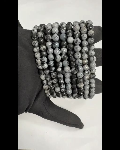Bracelet Obsidienne Flocon de Neige perles 6mm