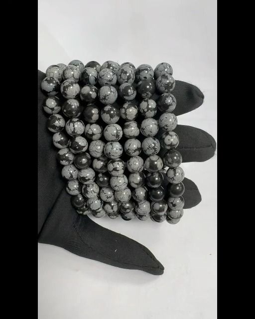 Bracelet Obsidienne Flocon de Neige perles 8mm
