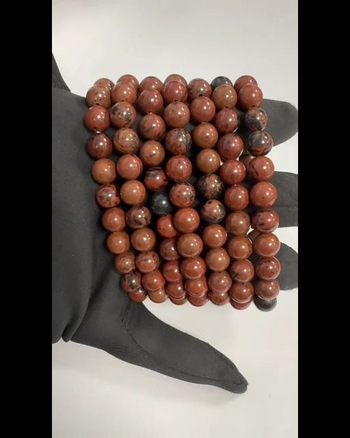 Bracelet perles Obsidienne Acajou  8mm