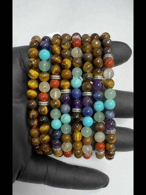 Bracelet Œil de Tigre 7 chakras A perles 6mm