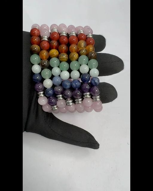 Bracelet Quartz Rose 7 chakras perles 8mm
