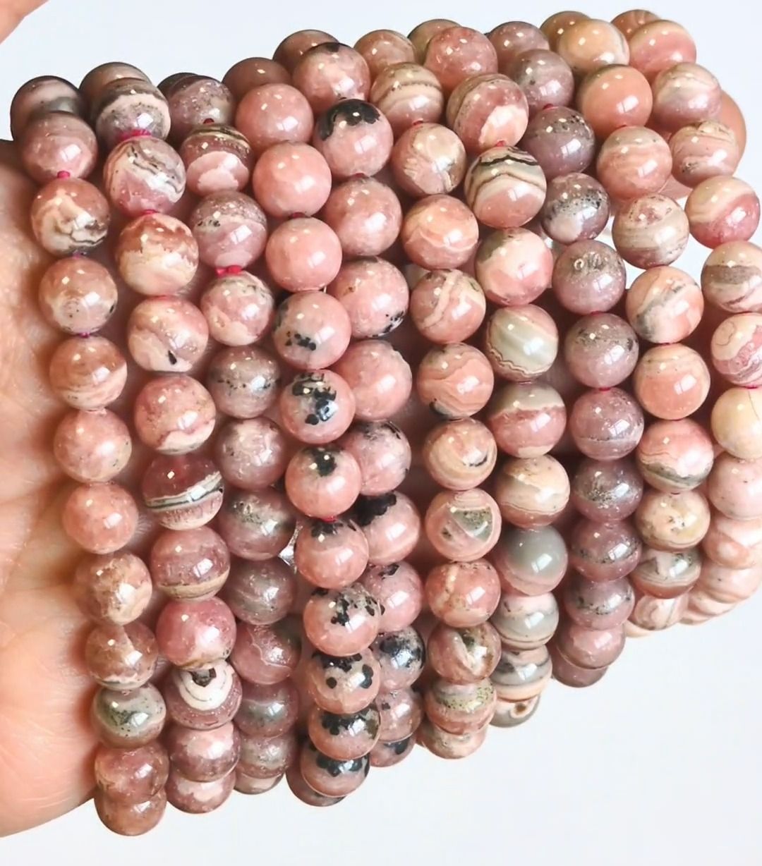 Bracelet Rhodochrosite Argentine AA perles 7.5-8.5mm