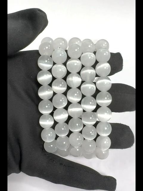 Bracelet Sélenite Œil de Chat AA perles 10mm
