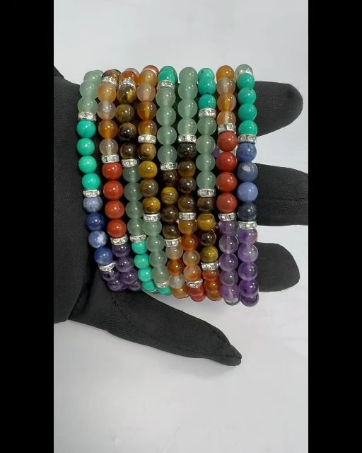 Bracelet 7 chakras & strass perles 6mm