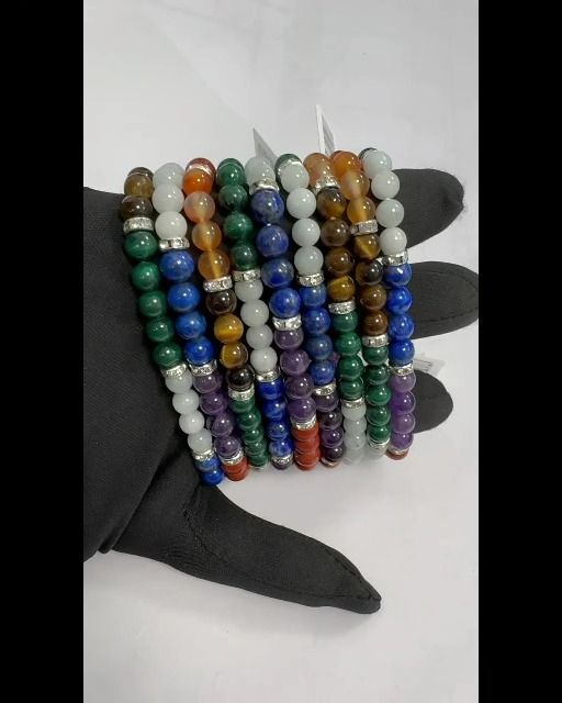 Bracelet 7 chakras & strass A perles 6mm