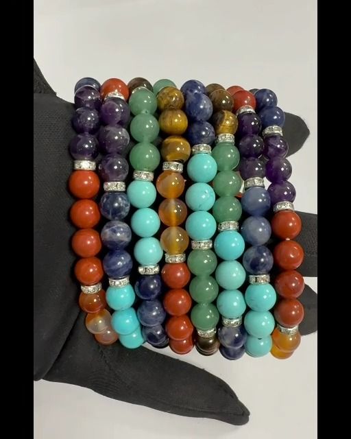 Bracelet 7 chakras & strass perles 8mm