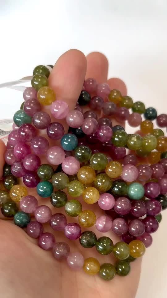 Bracelet tourmaline multicolor AAA perles 7.5-8.5mm