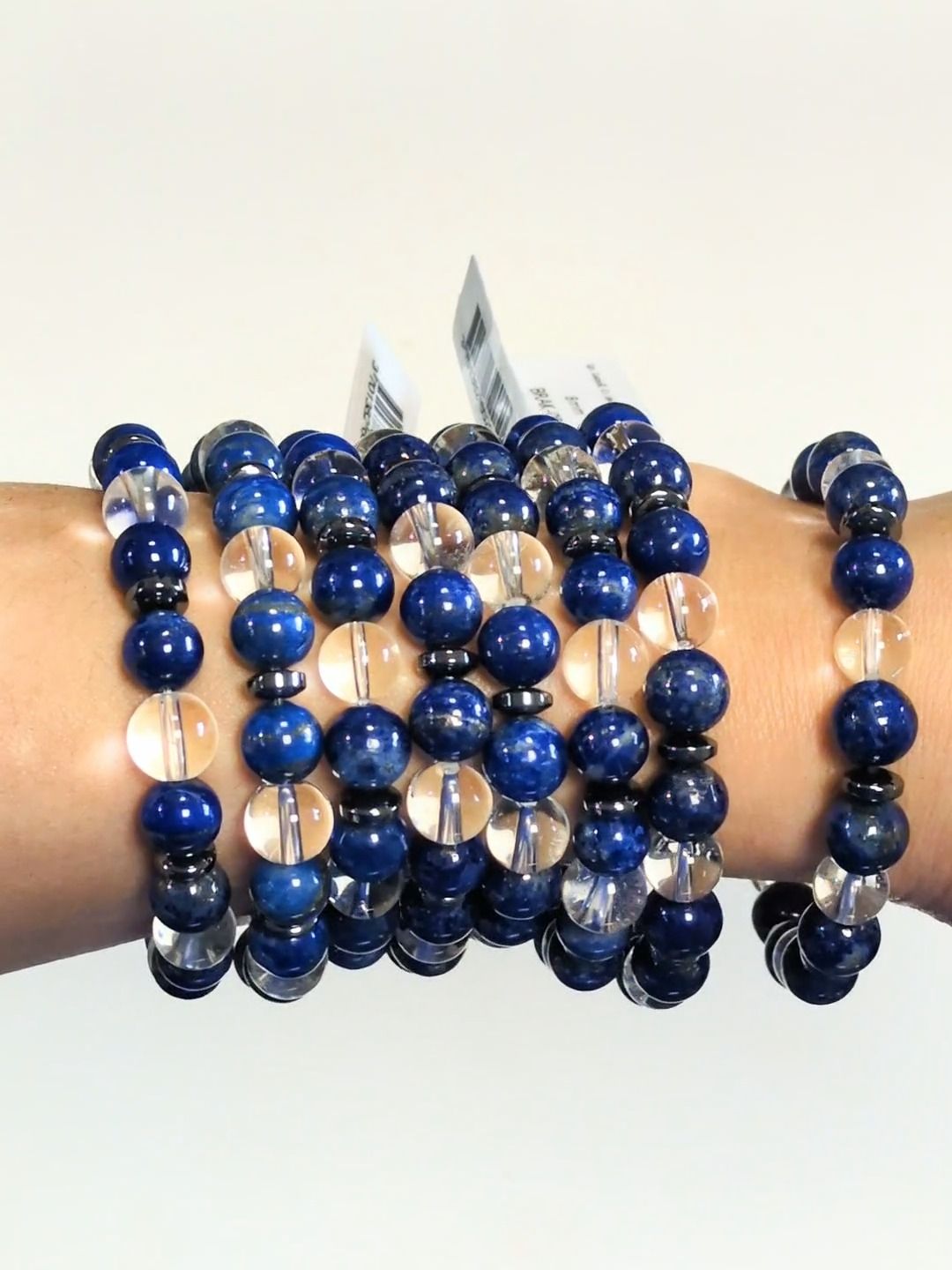 Bracelet Cristal de Roche, Lapis-Lazuli perles 8 mm