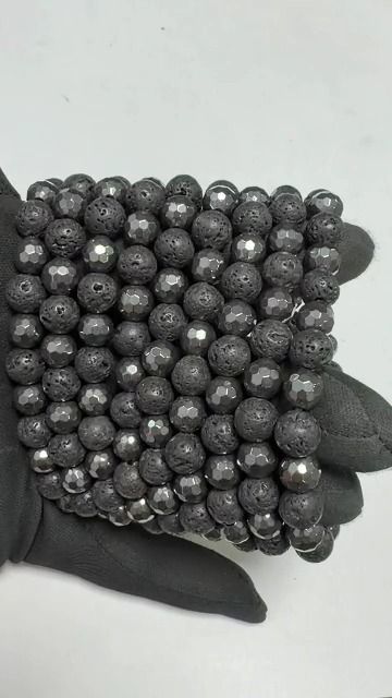 Bracelet Hématite facettée & Pierre de Lave A perles 8mm