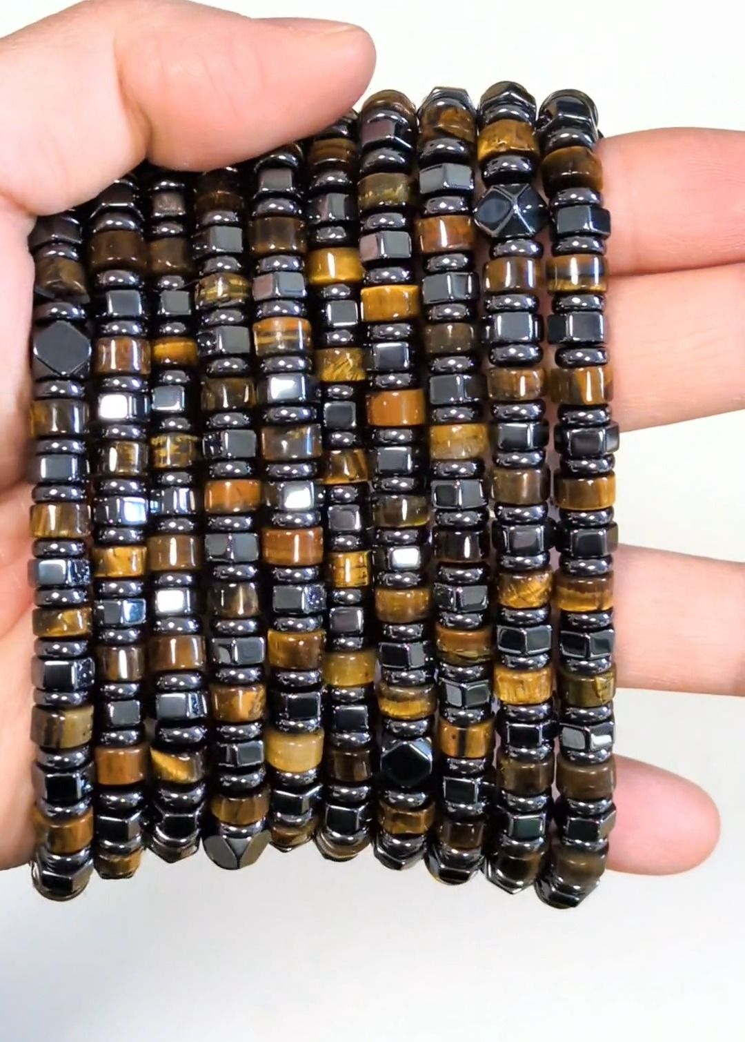 Bracelet Oeil de Tigre, Hématite perles 6 X 3 mm