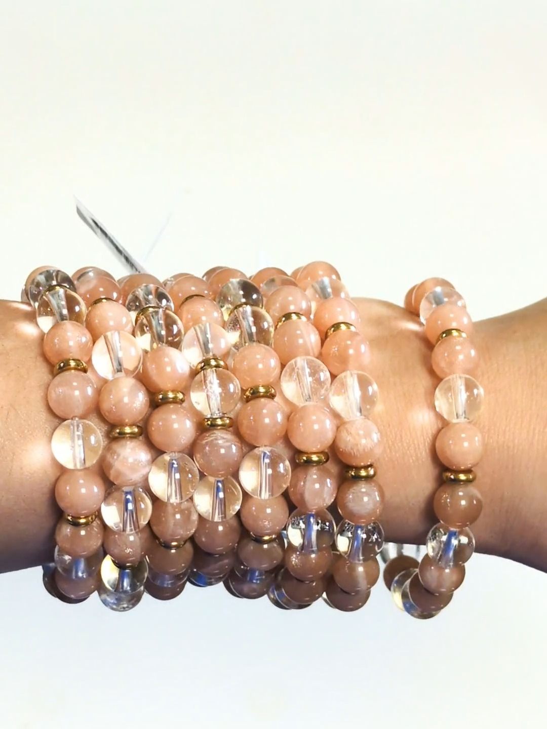 Bracelet Cristal de Roche, Pierre de Soleil perles 8 mm