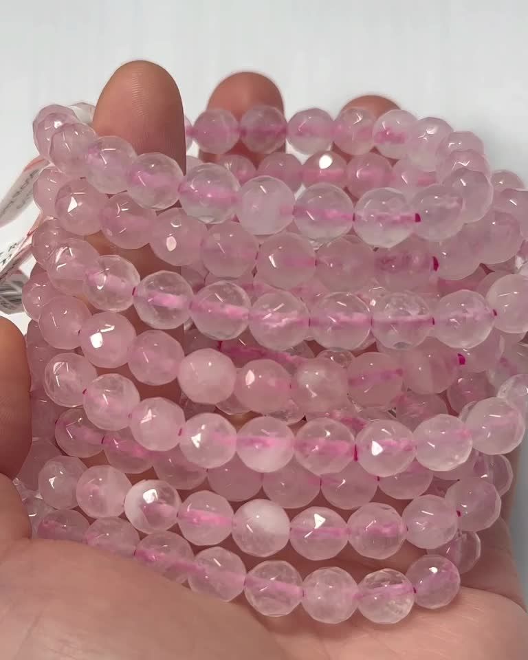 Bracelet Quartz Rose Facetée A perles 8mm
