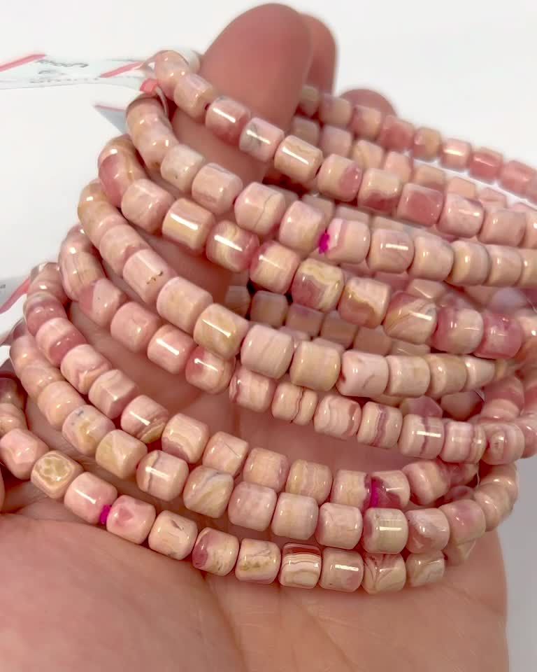 Bracelet Rhodochrosite Argentine perles tonneaux 5-6mm