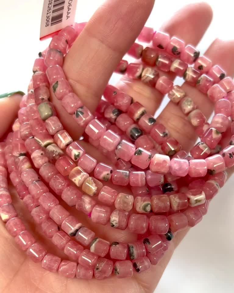 Bracelet Rhodochrosite Argentine AAA perles tonneaux 5-6mm