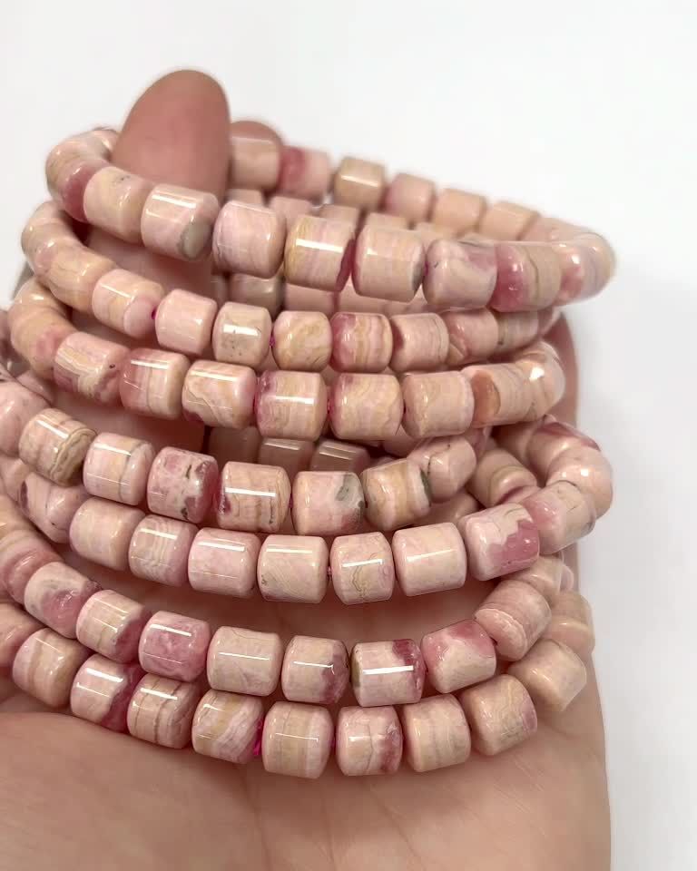 Bracelet Rhodochrosite Argentine perles tonneaux 7-8mm