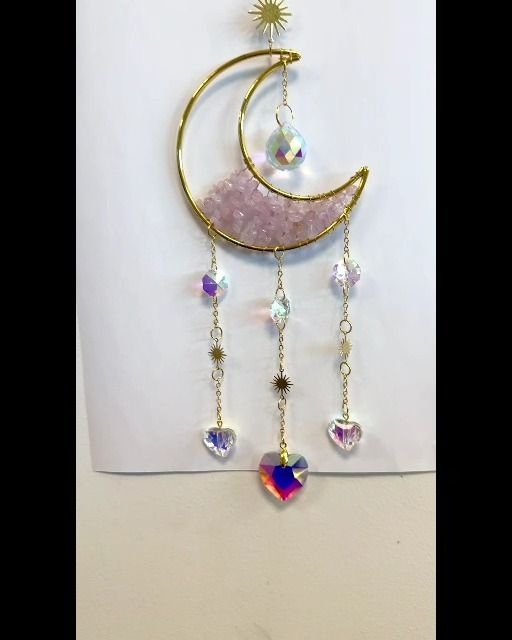 Mobile Attrape Soleil Quartz Rose - Lune - Coeur - Cristal 47cm