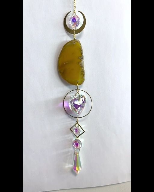 Mobile Attrape Soleil Agate Jaune Lune-Coeur Cristal 41cm