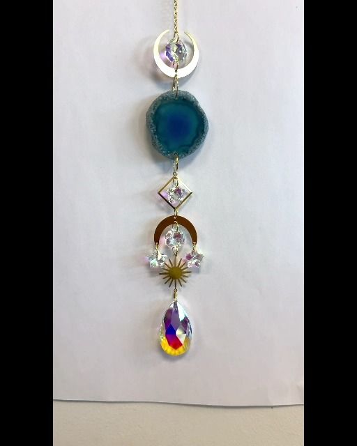 Mobile Attrape Soleil Agate Bleue Soleil-Lune Cristal 41cm