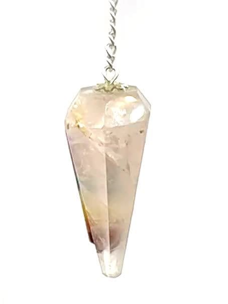 Pendule quartz rose & Sept Chakras conique 6 faces