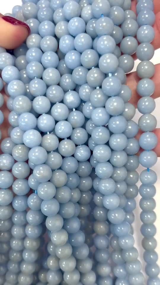 Angelite A perles 8mm sur fil 40cm