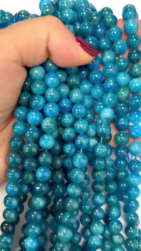 Apatite Bleue AA+ perles 8mm sur fil 40cm