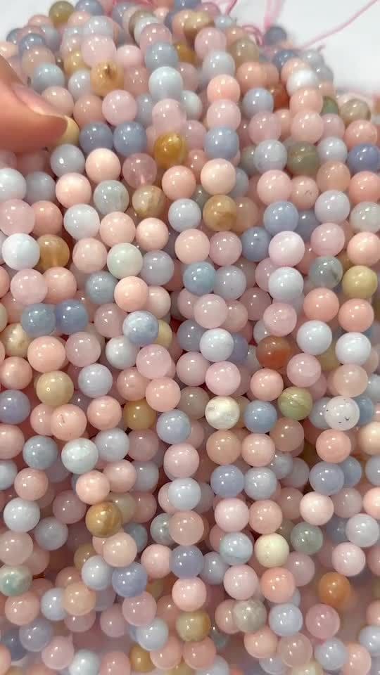 Béryls Aigue marine & Morganite A perles 8-9mm sur fil 40cm