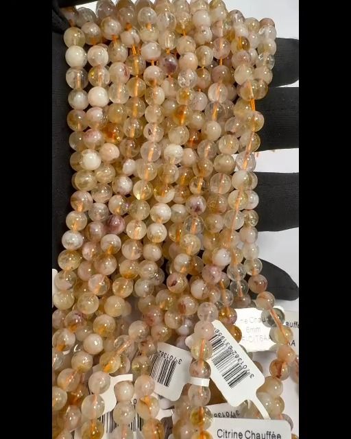 Citrine Chauffée AA perles 6mm sur fil 40cm