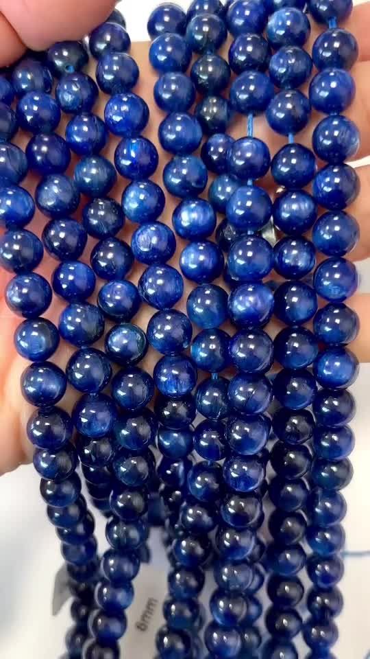 Cyanite Bleue Chauffée AA  perles 8mm sur fil 40cm
