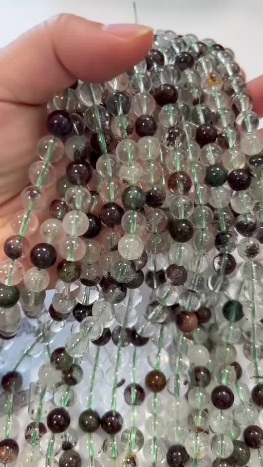 Quartz Chlorite Lodolite A perles 8mm sur fil 40cm