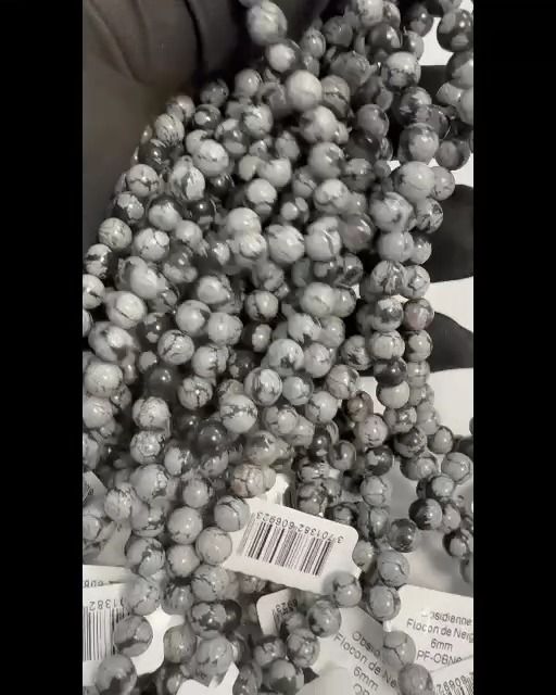 Obsidienne Flocon de Neige perles 6mm sur fil 40cm