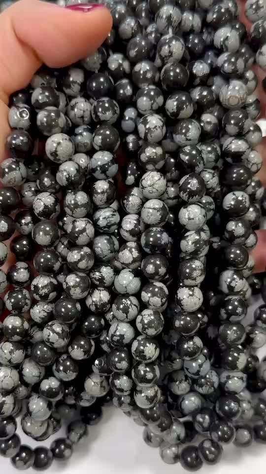 Obsidienne Flocon de Neige perles 8mm sur fil 40cm