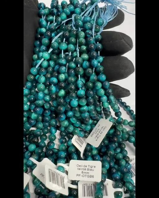 Oeil de Tigre Teinté Bleu A perles 6mm sur fil 40cm
