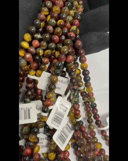 Oeil de Tigre Multicolore A perles 6mm sur fil 40cm
