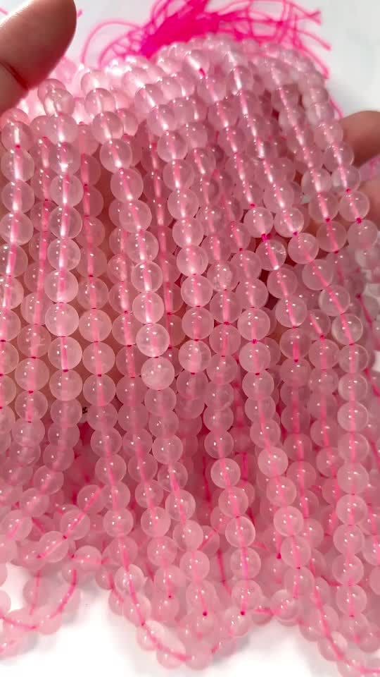 Quartz rose A perles 8mm sur fil 40cm