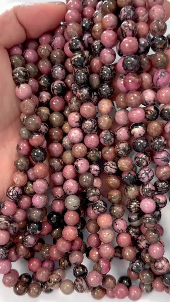 Rhodonite perles 8mm sur fil 40cm