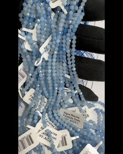 Aigue Marine Facettée A perles 3mm sur fil 40cm